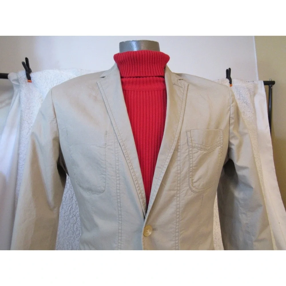 Banana Republic Mens Khaki Tan  100% Cotton Patch Pocket‎ Blazer Sz 42R